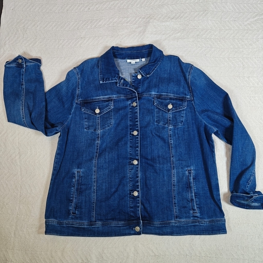 Chico's Design Artsy Embroidered Distressed Jean Jacket Size 4 XXL BohoArtsy - Picture 3 of 12